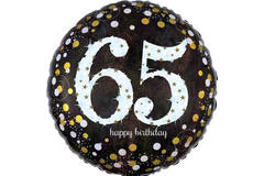 Foil balloon - Holographic Sparkling - "65 Happy Birthday" - 45 cm